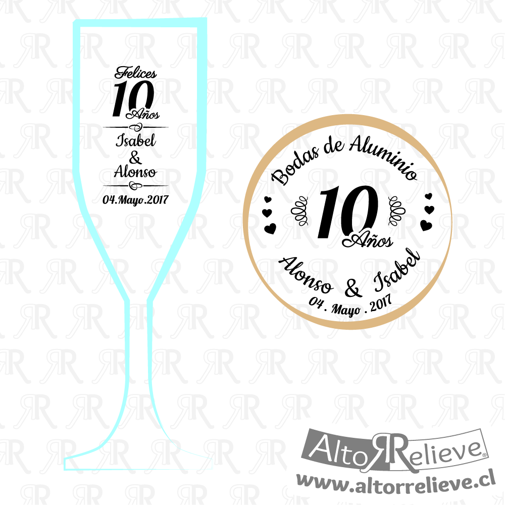 Set de Copas Regalo Aniversario Nº10 Bodas de Aluminio - Bodas de Aluminio - Altorrelieve Diseño