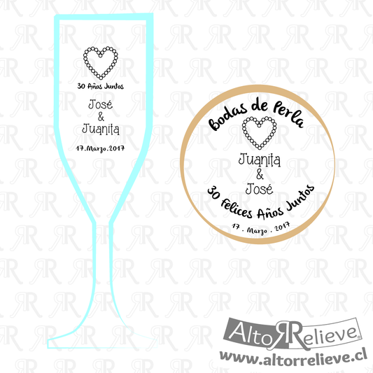 Set de Copas Regalo Aniversario Nº30 Bodas de Perla - Bodas de Perla - Altorrelieve Diseño