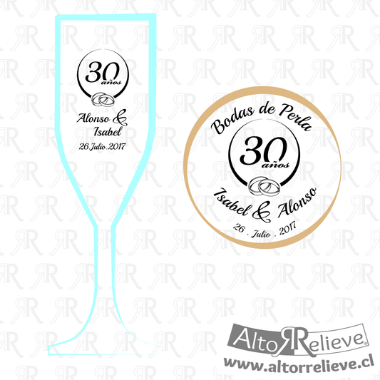 Set de Copas Regalo Aniversario Nº30 Bodas de Perla - Bodas de Perla - Altorrelieve Diseño