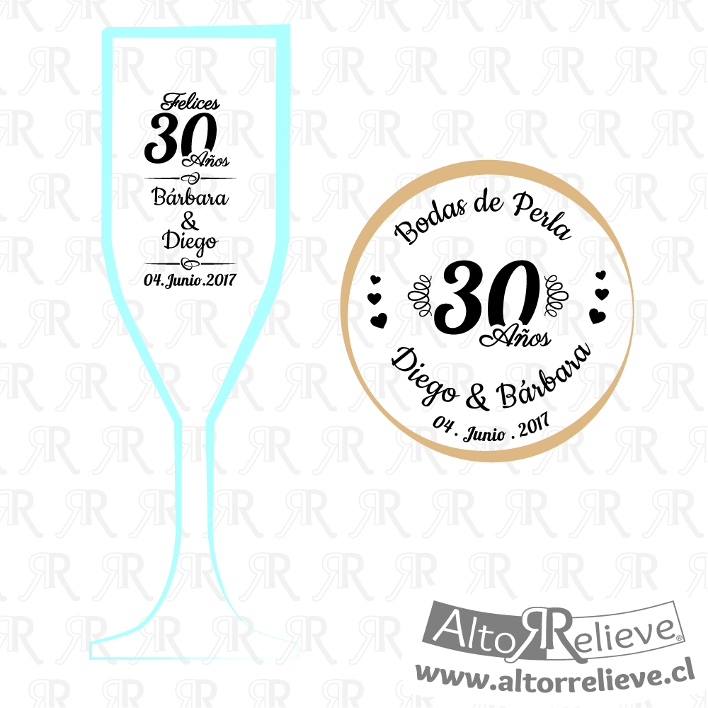 Set de Copas Regalo Aniversario Nº30 Bodas de Perla - Bodas de Perla - Altorrelieve Diseño