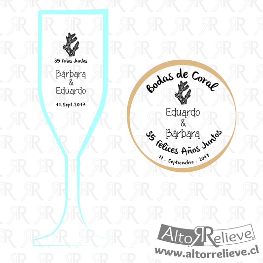 Set de Copas Regalo Aniversario Nº35 Bodas de Coral - Bodas de Coral - Altorrelieve Diseño
