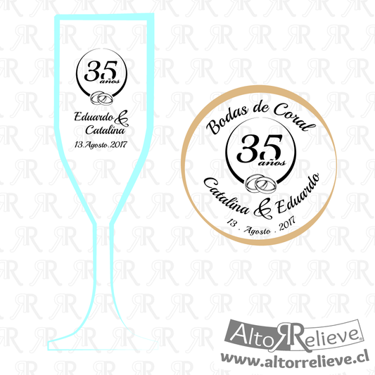 Set de Copas Regalo Aniversario Nº35 Bodas de Coral - Bodas de Coral - Altorrelieve Diseño
