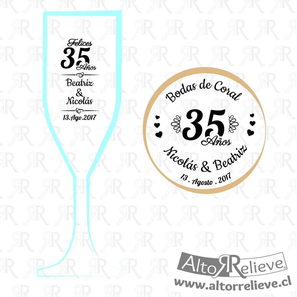 Set de Copas Regalo Aniversario Nº35 Bodas de Coral - Bodas de Coral - Altorrelieve Diseño