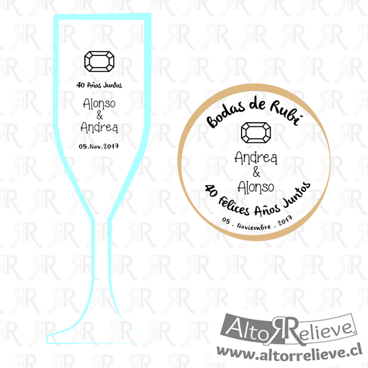 Set de Copas Regalo Aniversario Nº40 Bodas de Rubí - Bodas de Rubí - Altorrelieve Diseño