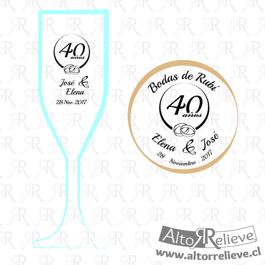 Set de Copas Regalo Aniversario Nº40 Bodas de Rubí - Bodas de Rubí - Altorrelieve Diseño