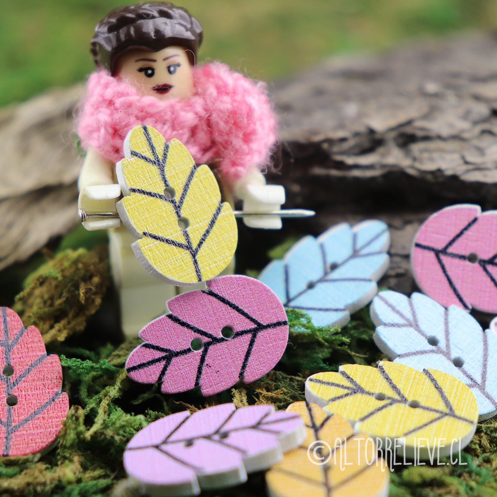 10 Botones de Madera Hoja