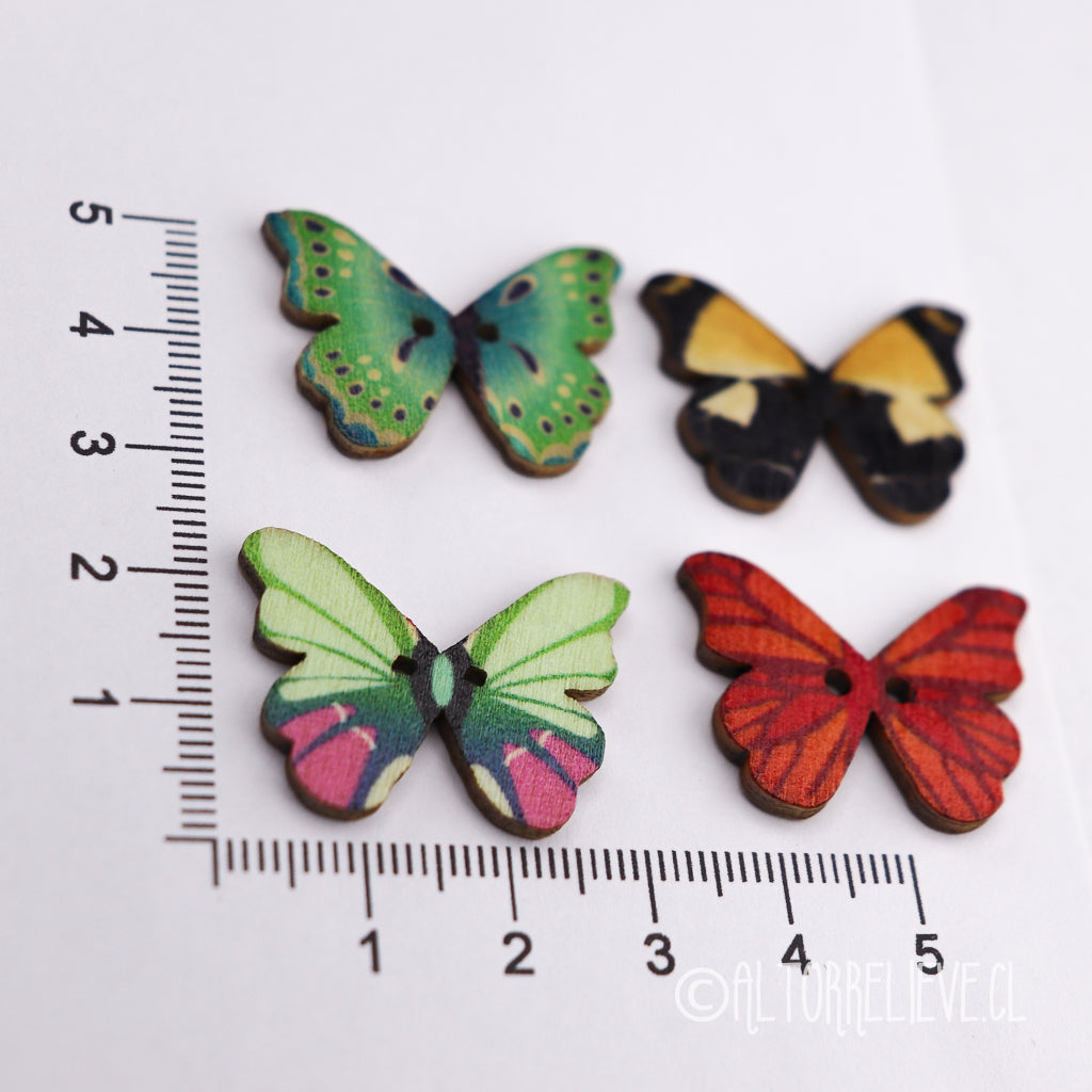 10 Botones de Madera Mariposa