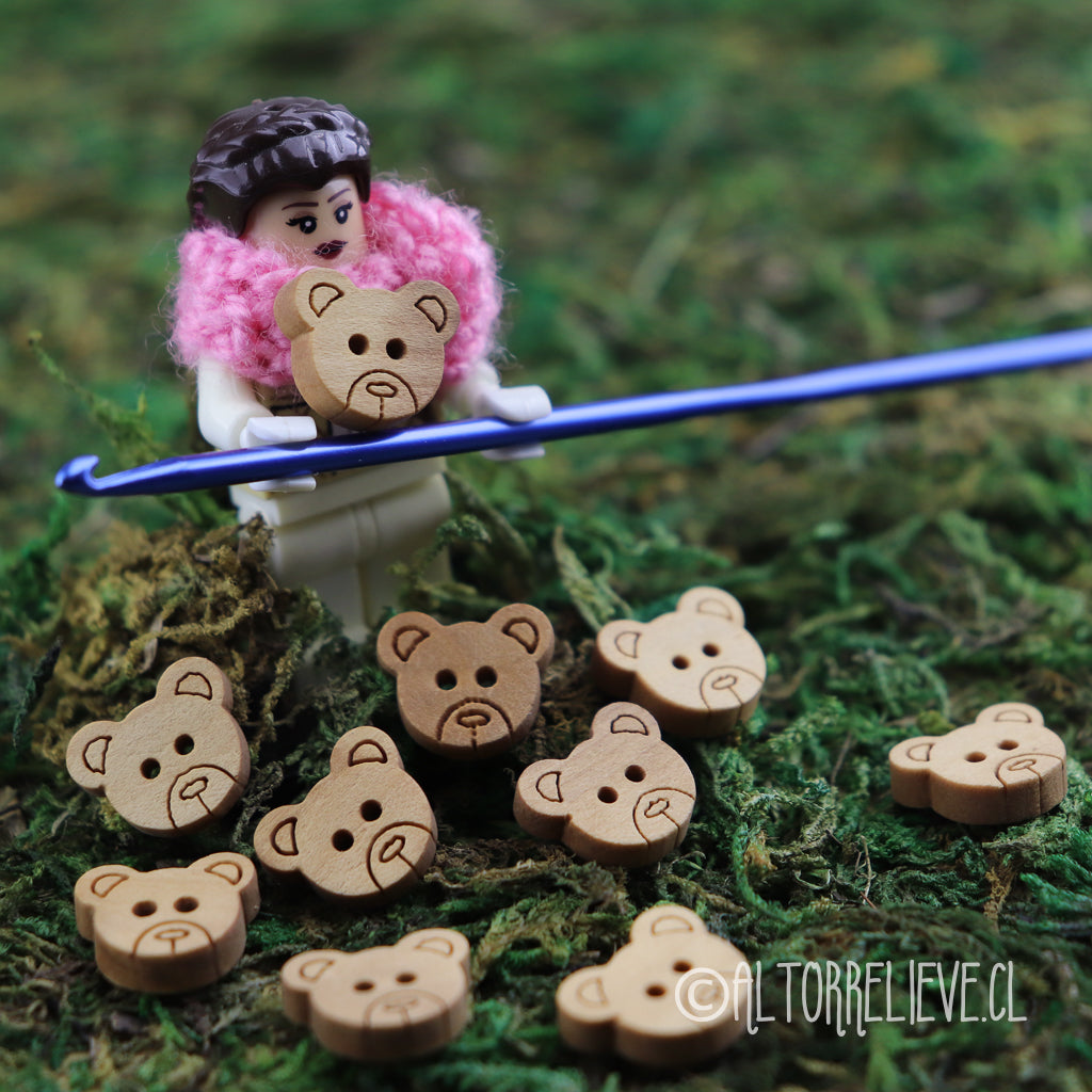 10 Botones de Madera Osito