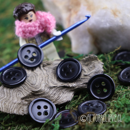 10 Botones Negros 15mm