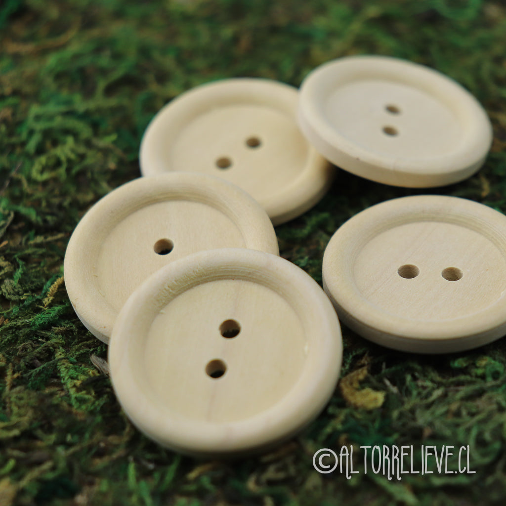 5 Botones de Madera 30mm