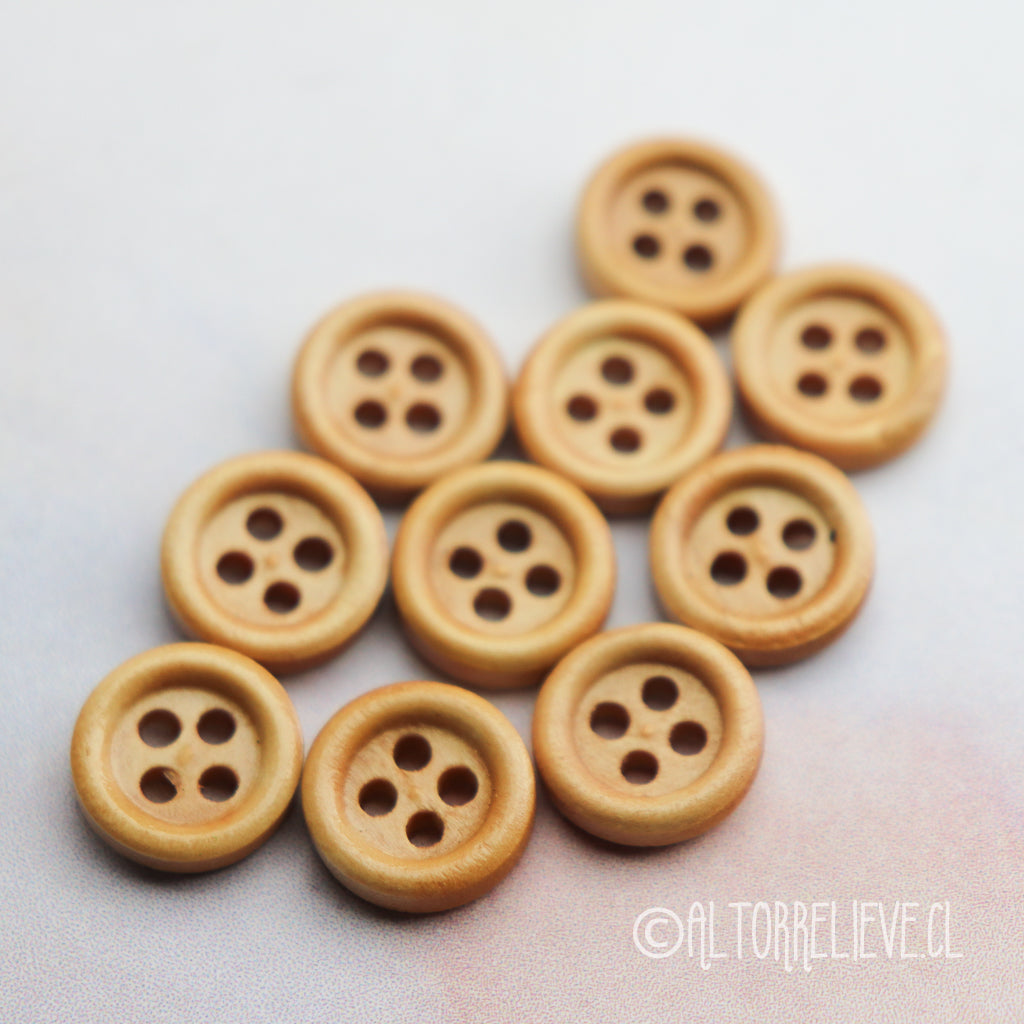 10 Botones de Madera Circular 11mm 4 perforaciones