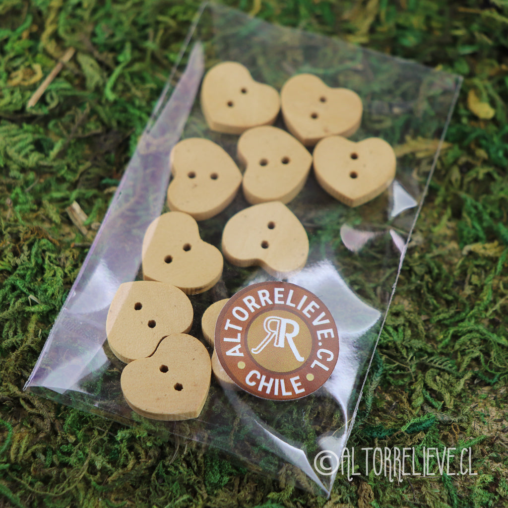 10 Botones de Madera Corazón - Altorrelieve.cl
