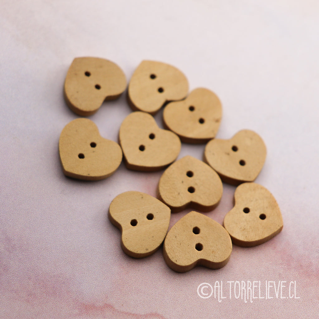 10 Botones de Madera Corazón - Altorrelieve.cl