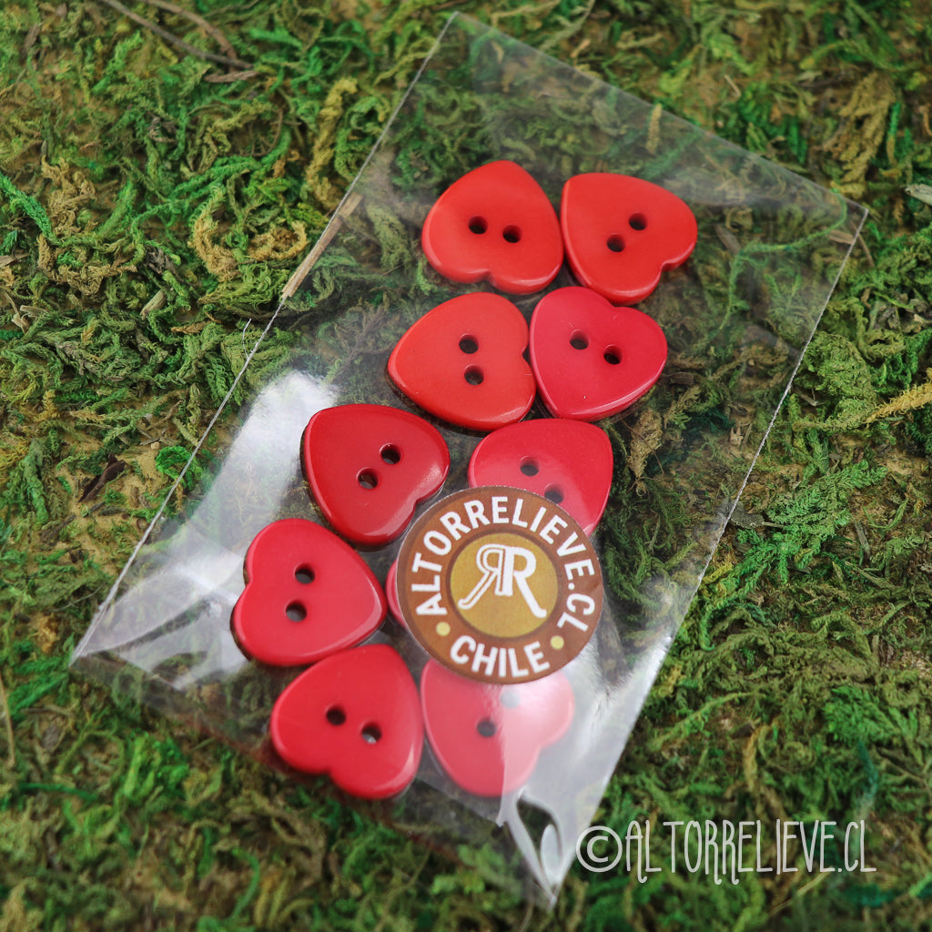 10 Botones Corazones Rojos