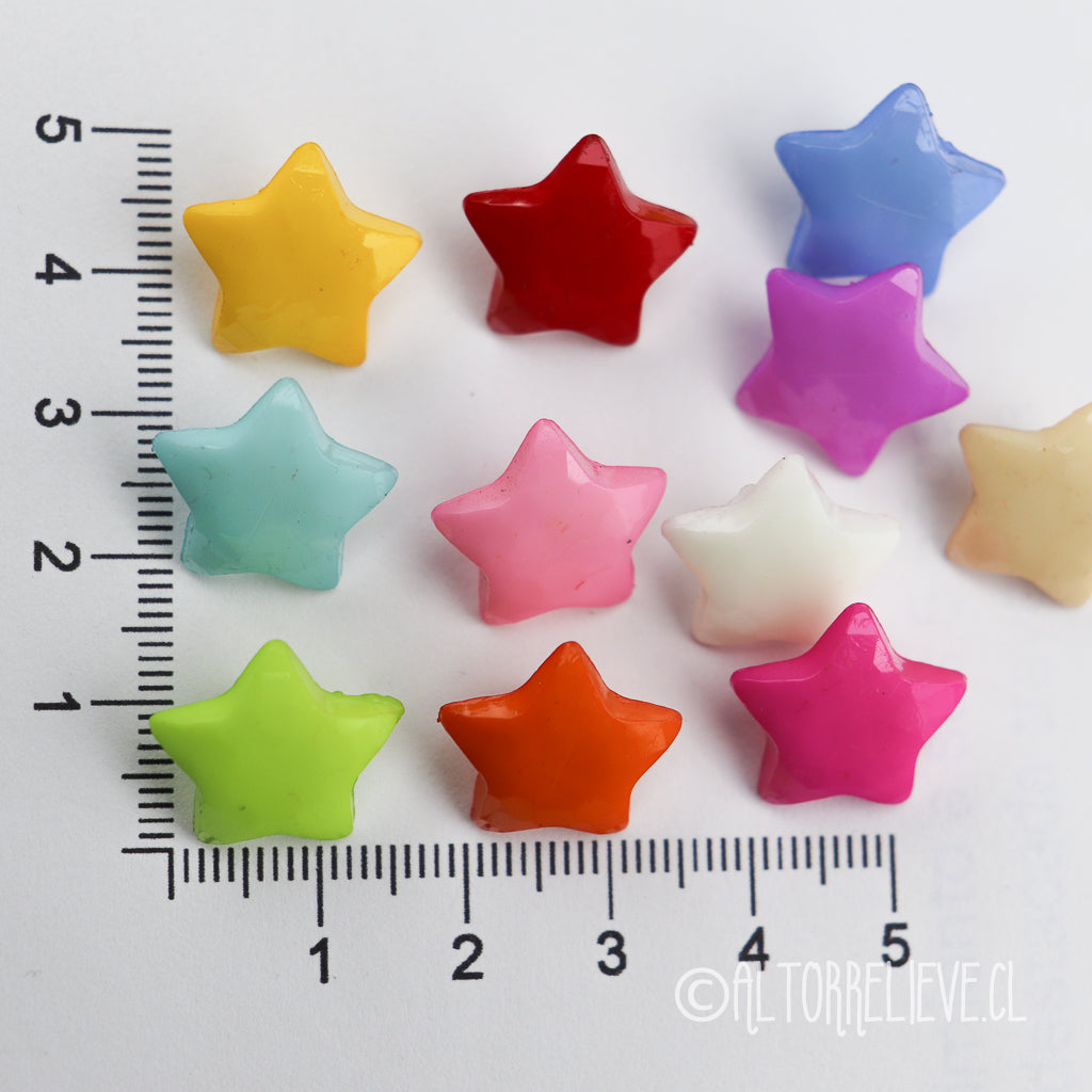 10 Botones Estrellas de Colores Resina 16mm