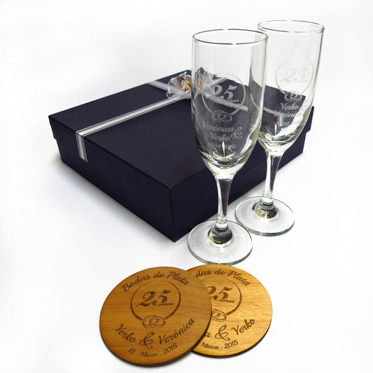 Set de Copas Regalo Aniversario Nº25 Bodas de Plata - Bodas de Plata - Altorrelieve Diseño