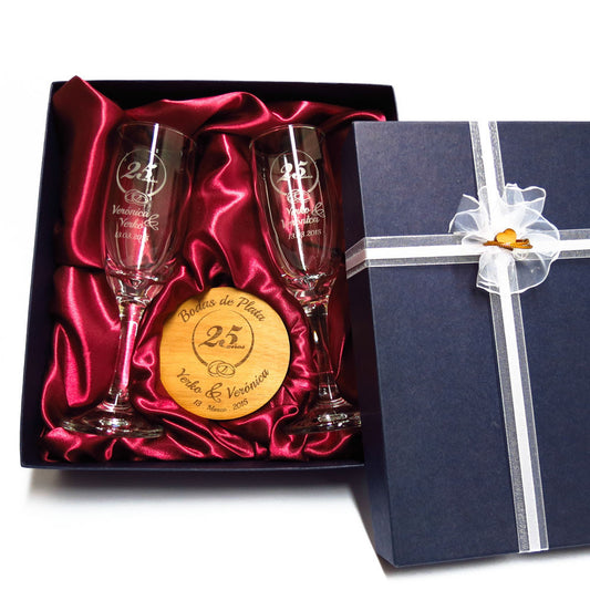 Set de Copas Regalo Aniversario Nº25 Bodas de Plata - Bodas de Plata - Altorrelieve Diseño