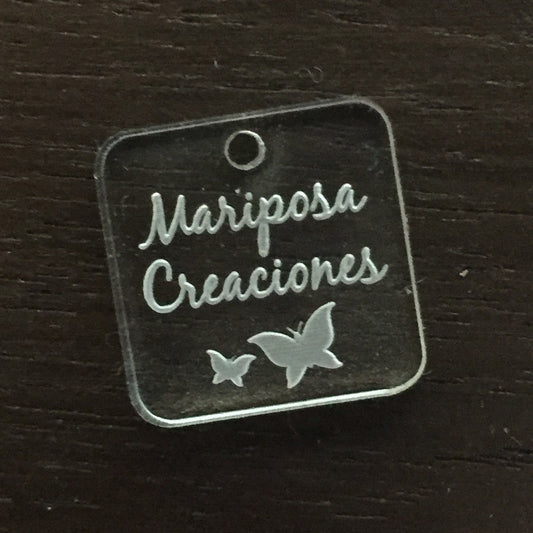 100 Etiquetas Acrílico Cuadrada - Una Perforación - Etiquetas Acrílico - Altorrelieve Diseño