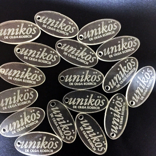 100 Etiquetas Acrílico Ovalada - Una Perforación - Etiquetas Acrílico - Altorrelieve Diseño