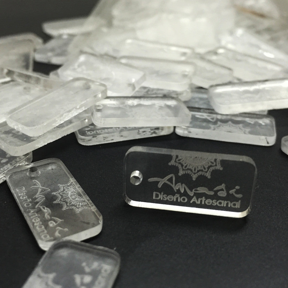 100 Etiquetas Acrílico Rectangular - Una Perforación - Etiquetas Acrílico - Altorrelieve Diseño