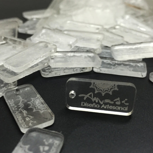 100 Etiquetas Acrílico Rectangular - Una Perforación - Etiquetas Acrílico - Altorrelieve Diseño