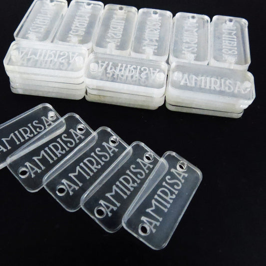 100 Etiquetas Acrílico Rectangular - Dos Perforaciones - Etiquetas Acrílico - Altorrelieve Diseño