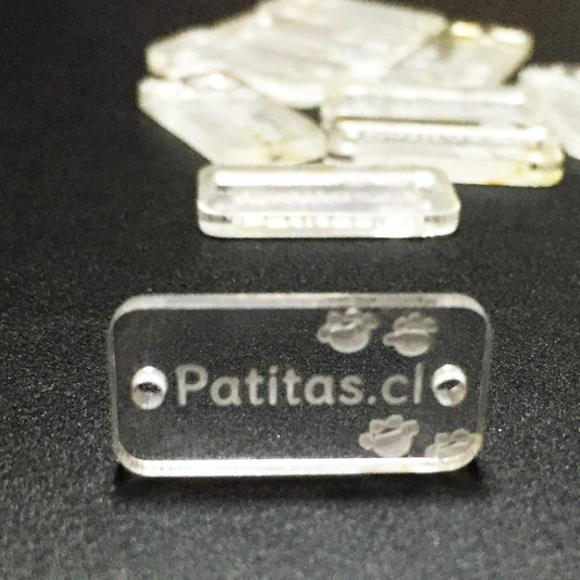 100 Etiquetas Acrílico Rectangular - Dos Perforaciones - Etiquetas Acrílico - Altorrelieve Diseño