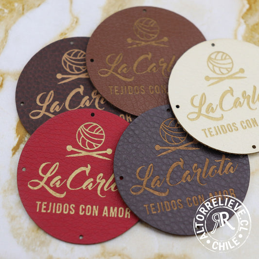 50/100 Etiquetas EcoCuero Circular 5x5cm - Etiquetas EcoCuero - Altorrelieve Diseño