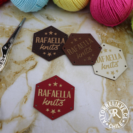 50/100 Etiquetas EcoCuero Hexagonal 4cm - Etiquetas EcoCuero - Altorrelieve Diseño