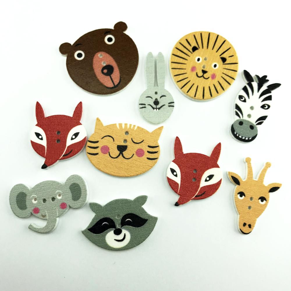 10 Botones de Madera Animales de la Selva - Botones - Altorrelieve Diseño