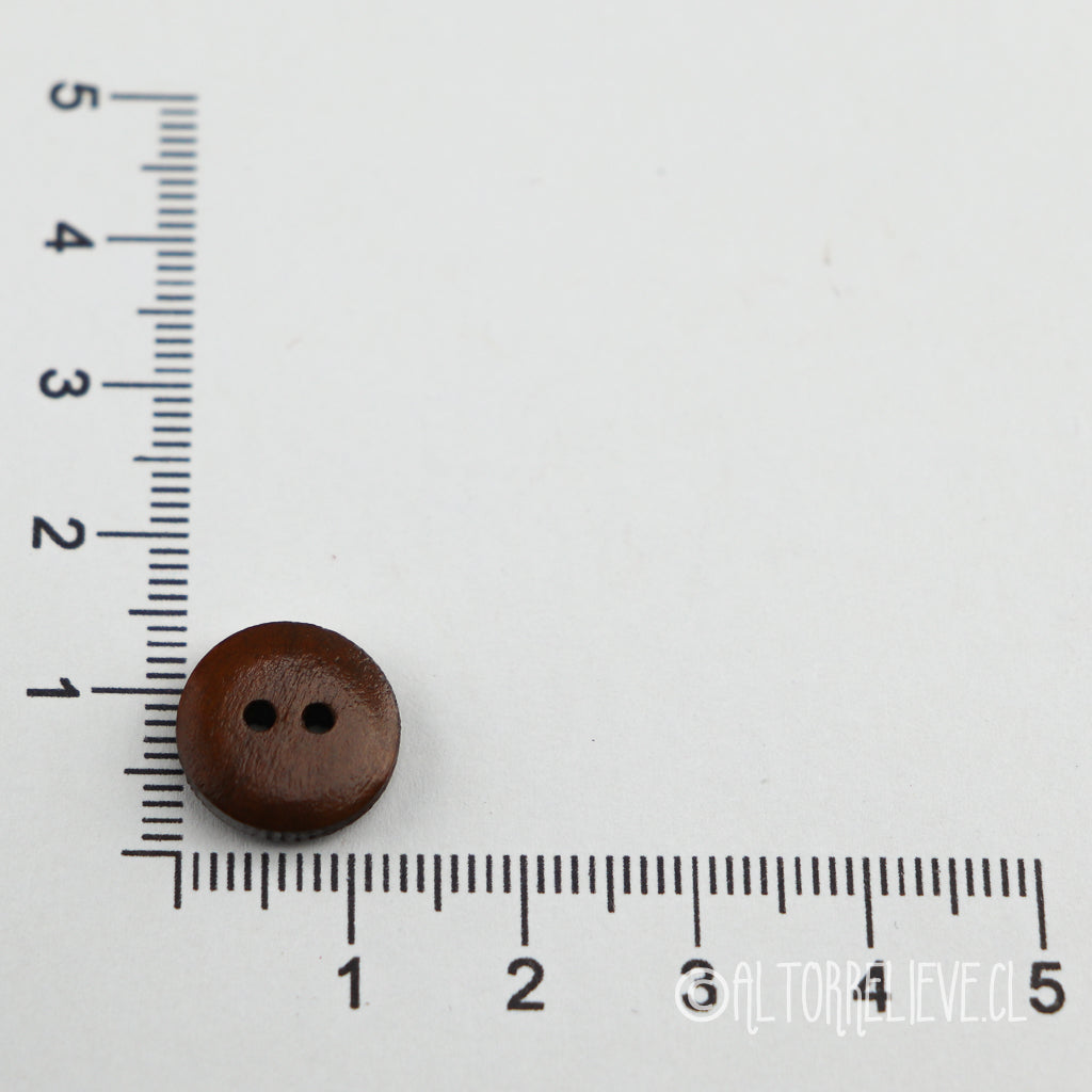 10 Botones de Madera Café Circular 13mm 2 perf.