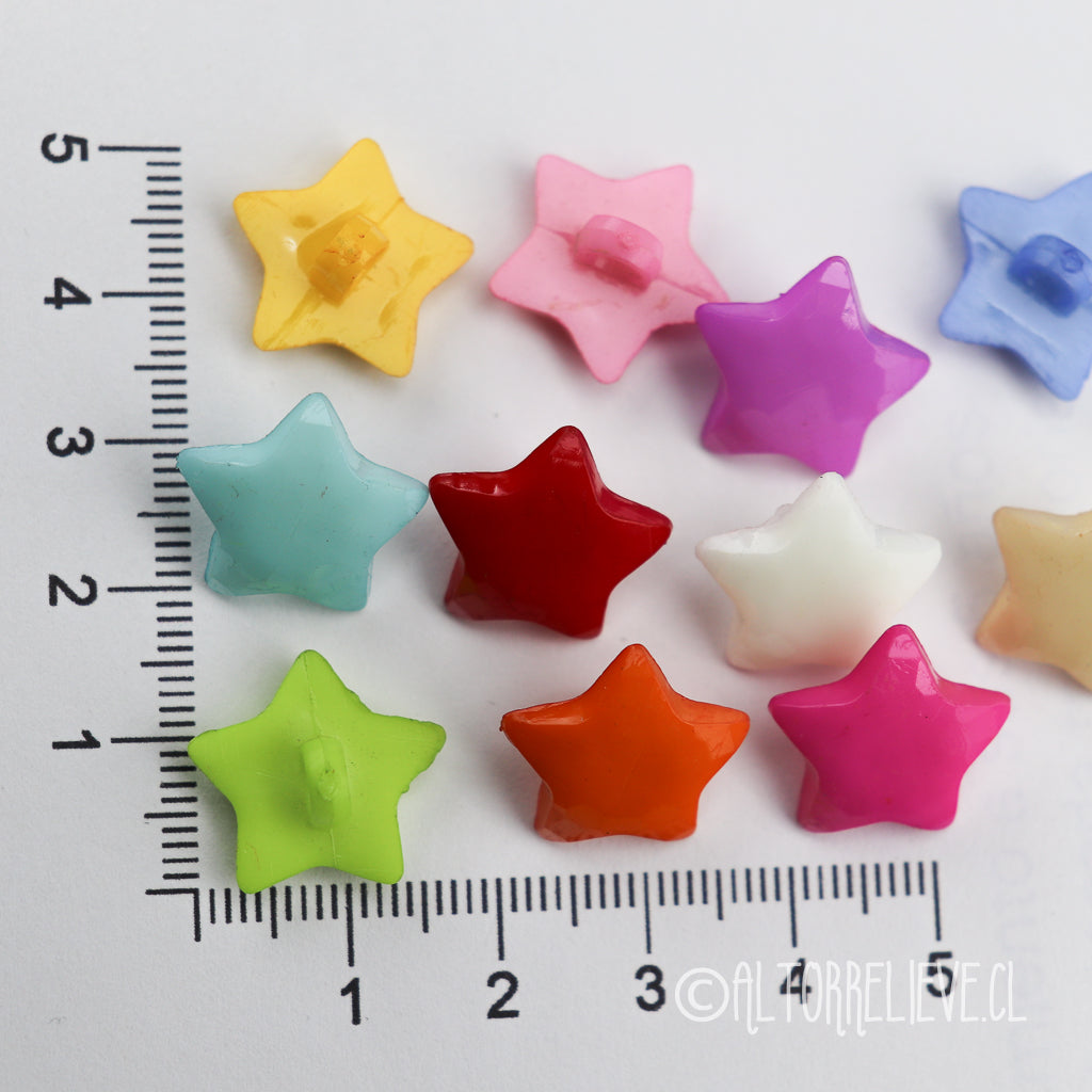10 Botones Estrellas de Colores Resina 16mm
