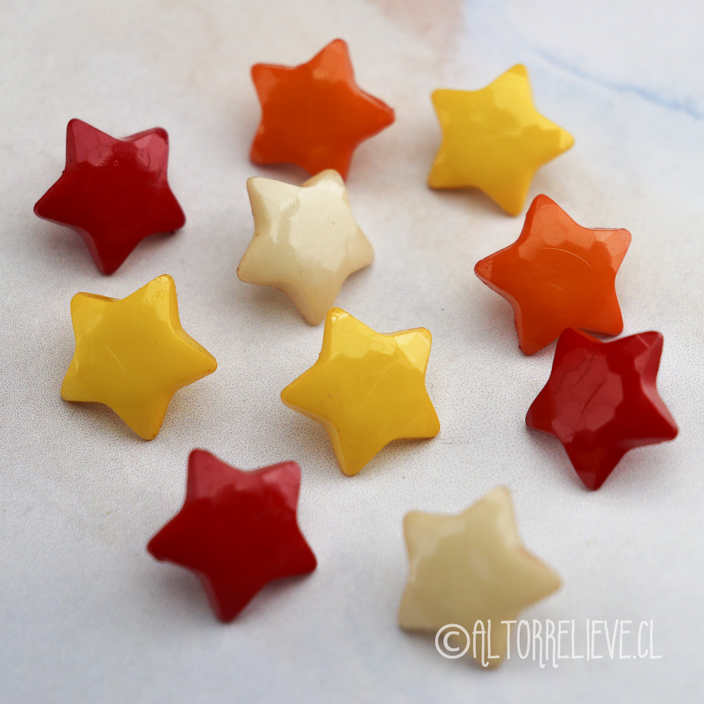 10 Botones Estrellas de Colores Resina 16mm