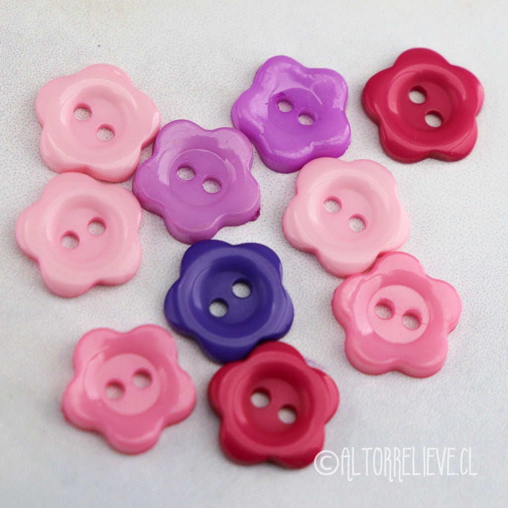 Flor Botones 10 Botones Flor Colores Resina 12mm 2 perforaciones – Altorrelieve.cl