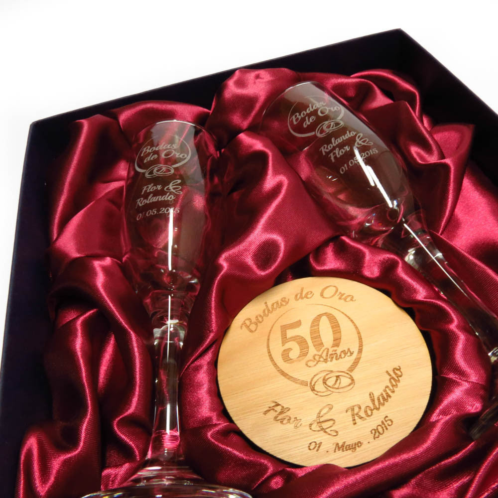 Set de Copas Regalo Aniversario Nº50 Bodas de Oro - Bodas de Oro - Altorrelieve Diseño
