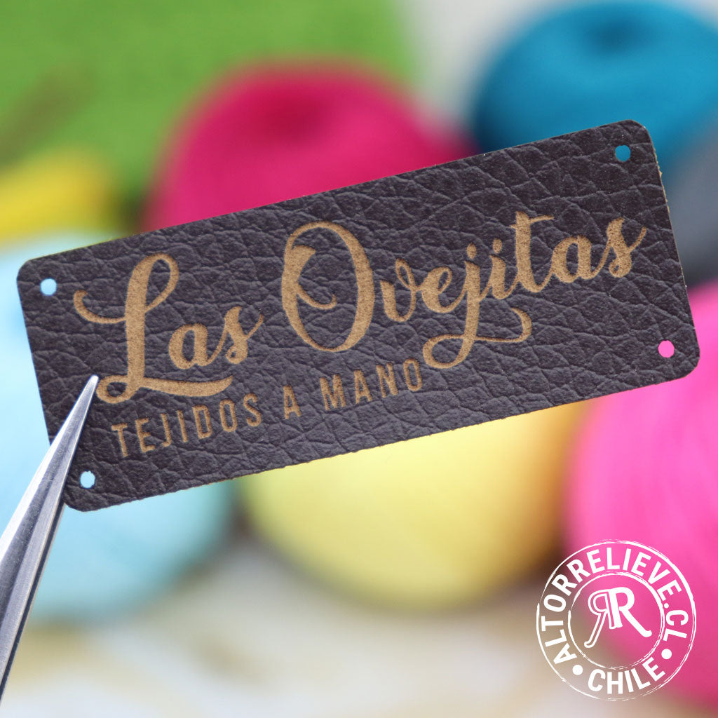 100 Etiquetas EcoCuero Rectangular 5x2cm